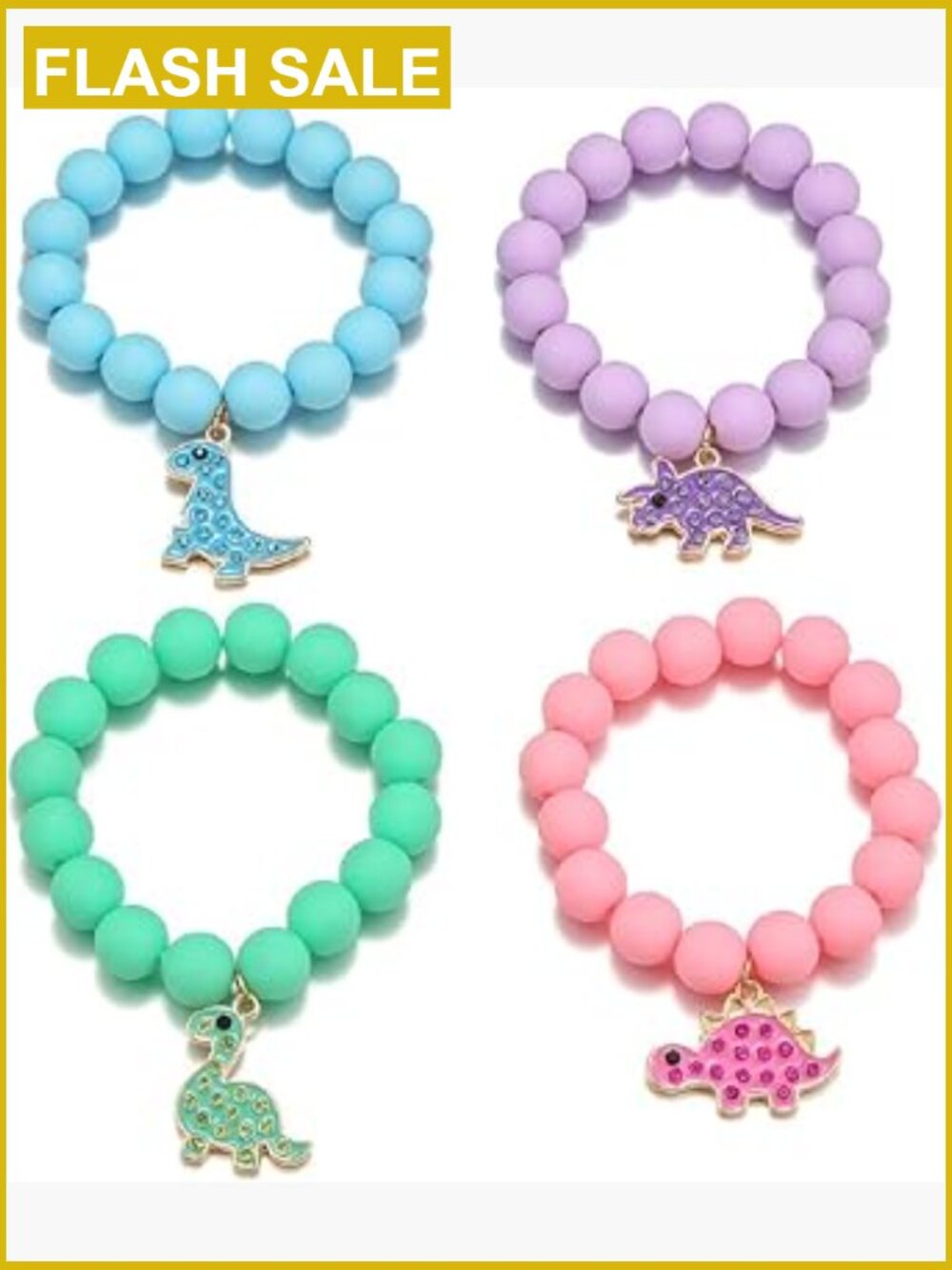 Vintage Dinosaur Charm Bracelet Set Round Beads Friendship Jewelry Y2k
